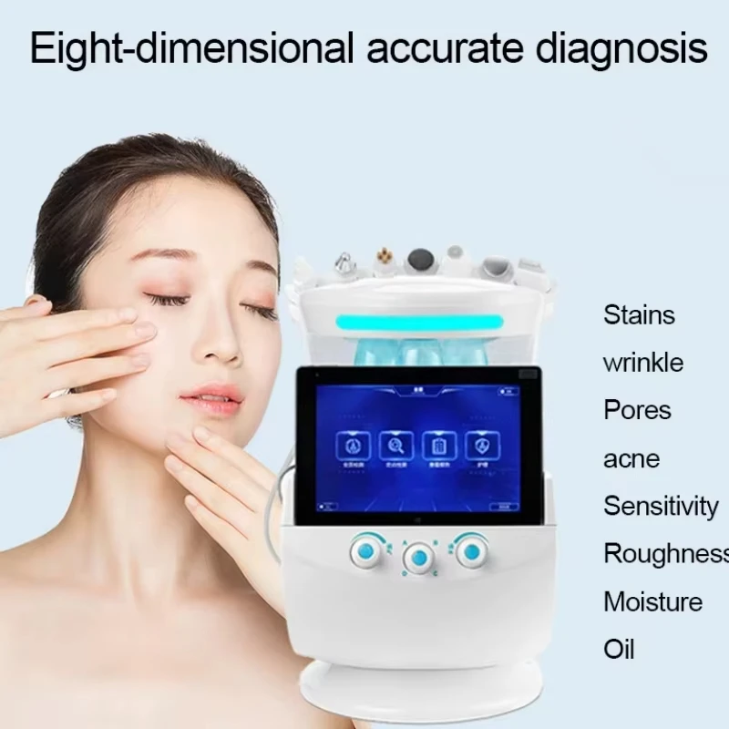 Ice Blue Beauty Multifunction Smart  Items Ultrasonic Aqua Skin Scrubber Dermabrasion Hydra Skin Facials Machine with Analysis