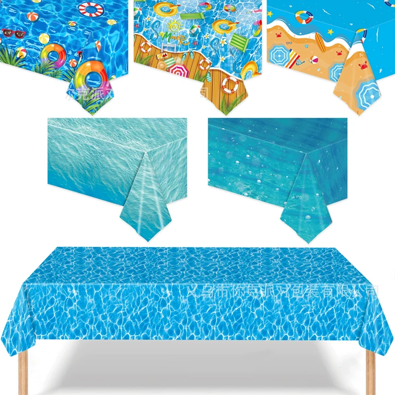 

Beach Theme Party Tablecloths Disposable PE Material Summer Pool Birthday Party Decoration Waterproof Tablecloths