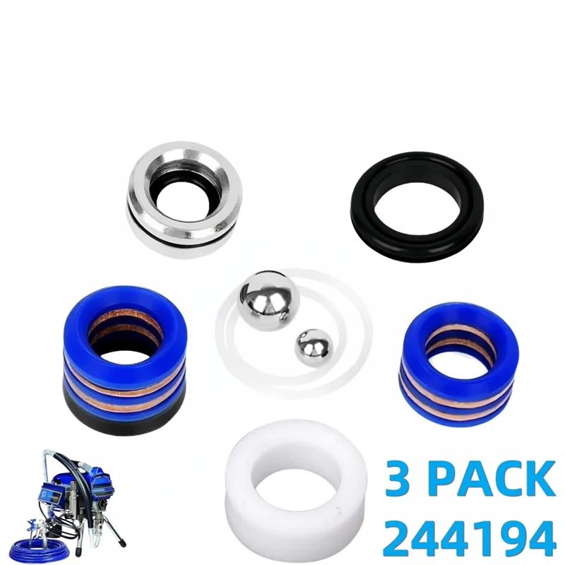 ABAE-244194 Kit di imballaggio per riparazione pompa (confezione da 3) Aftermarket per modelli di spruzzatori airless di vernice Graco 210 230 295 390 395 490 495 595 3