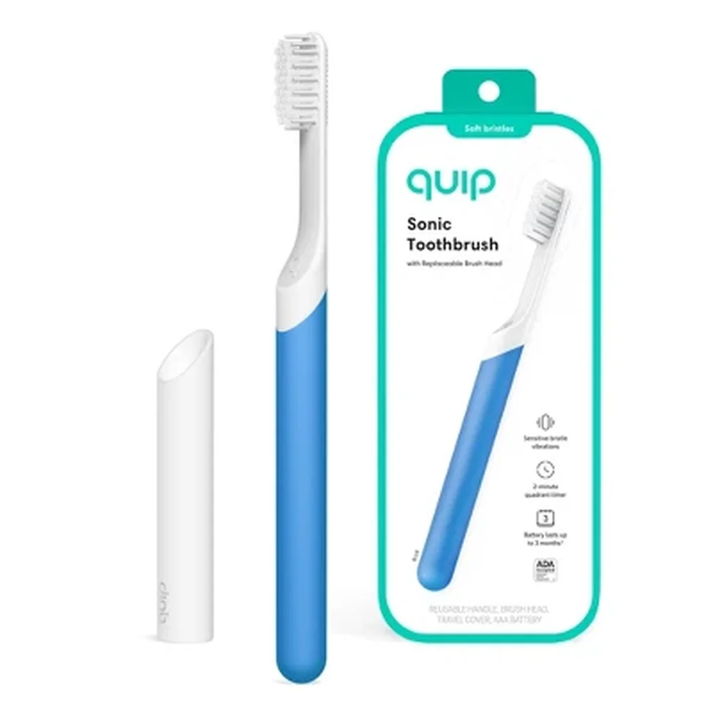 Electric Toothbrush with Sonic Vibrations 2-Minute Timer Replaceable Brush Head Travel Cap Water-Resistant Cordless Design Oral