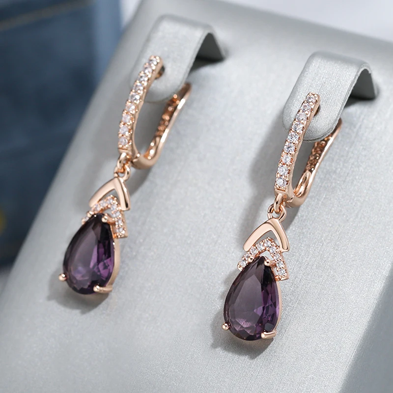 Wbmqda Elegant Lilac Earrings For Women 585 Rose Gold Color With Purple Natural Zircon Best New Year Jewelry Gifts