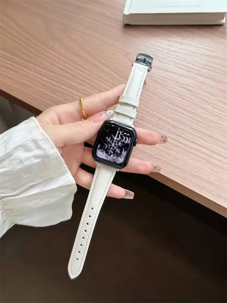 

Compatible with iWatch strap 38mm 40mm 41mm 42mm 44mm 45mm 49mm simple monochrome leather fashionable strap