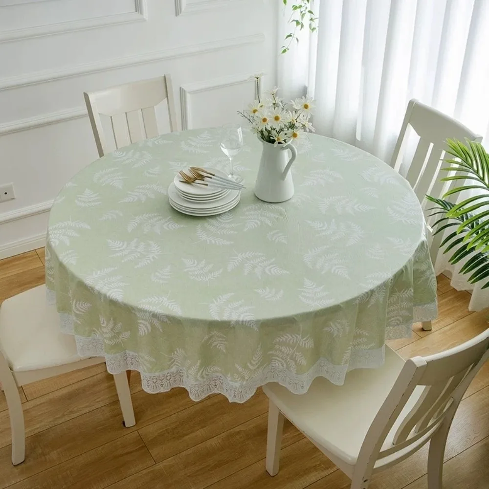 

Pastoral Style PVC Tablecloth Lace Hem Oil Resistant Waterproof Tablecloth Flower Pattern Printed Design Round Table Cover