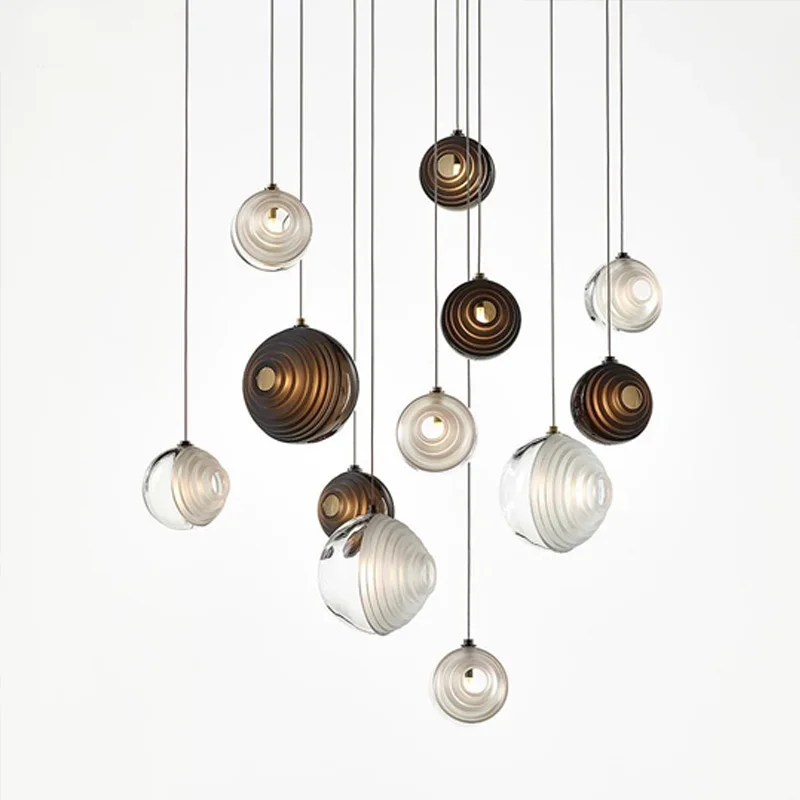 

2025 new light luxury spherical glass chandelier, villa, hotel lobby hanging lighting lamp, lustre, white/amber