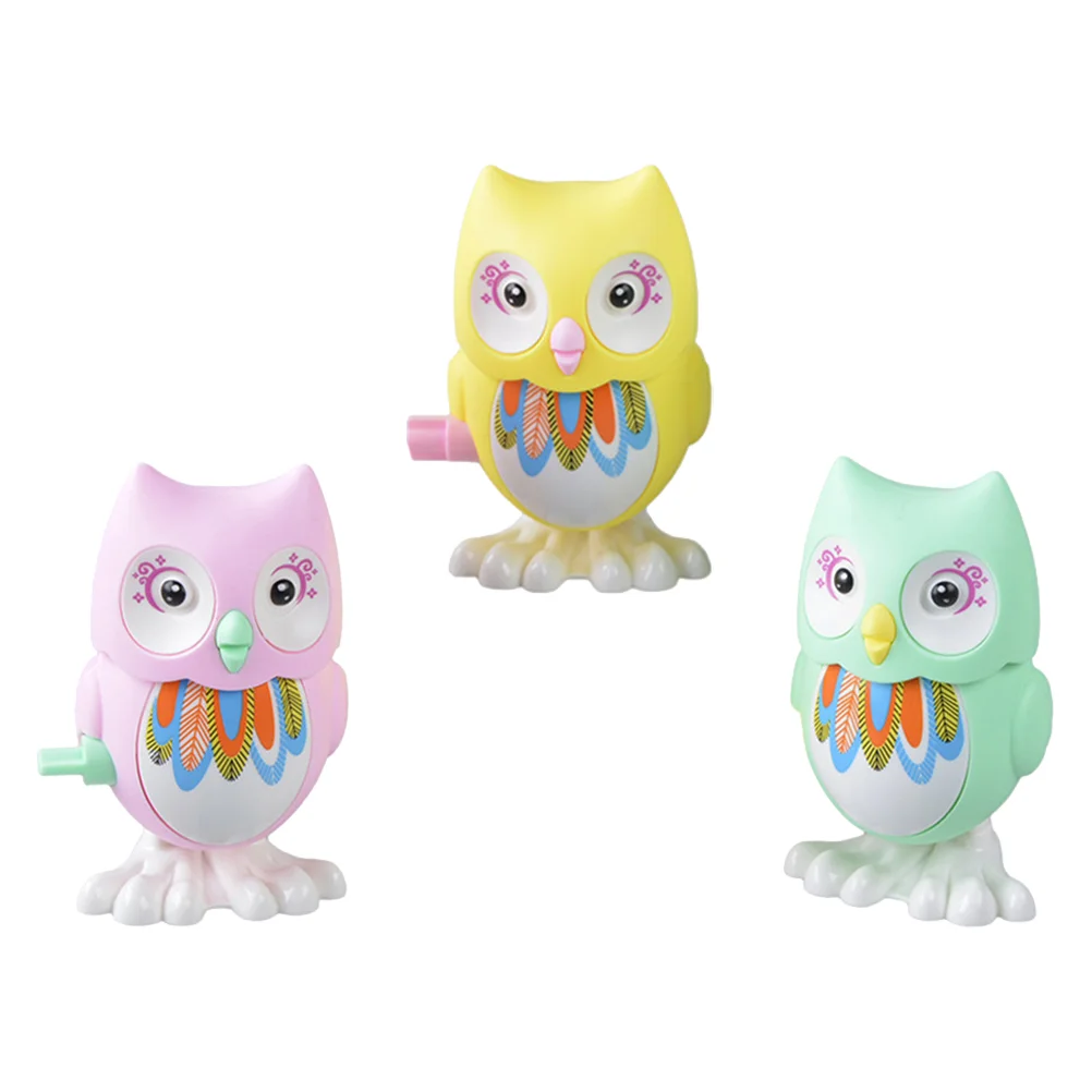 3 Pcs Small Animals Wind-up Toy Parent-child Plastic Adorable Owl Clockwork Toys