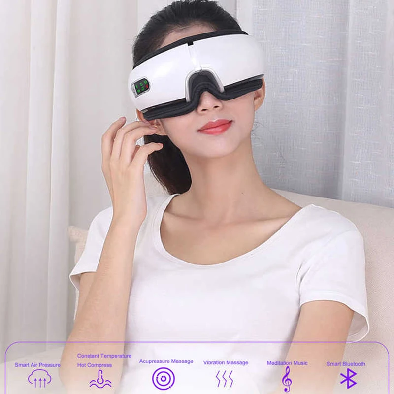 

Newest Smart Electric Relieve Eyes Fatigue Massager Hot Cold Compression Music Sleep Improvement Features Airbag Vibration Heat