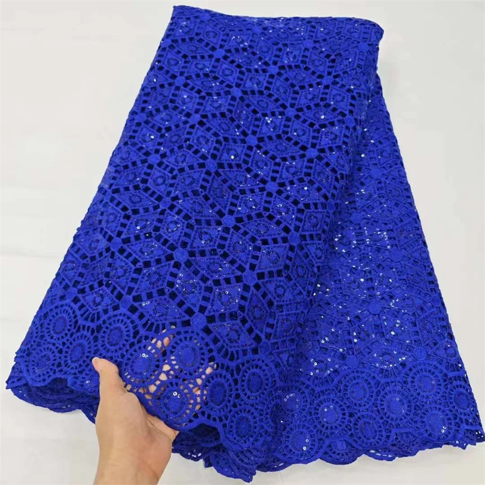 High Quality Guipure Lace 2024 African Nigerian Tulle Lace Fabric Embroidery Cotton Lace Fabric Wedding Party Dress With Sequins