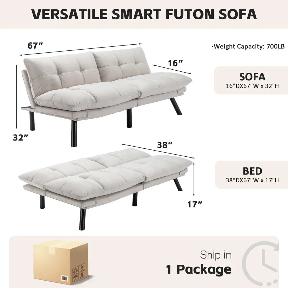 67 أريكة سرير فوتون مخملية مع مسند ظهر قابل للتعديل وإسفنج الذاكرة لغرفة المعيشة وغرفة النوم #2