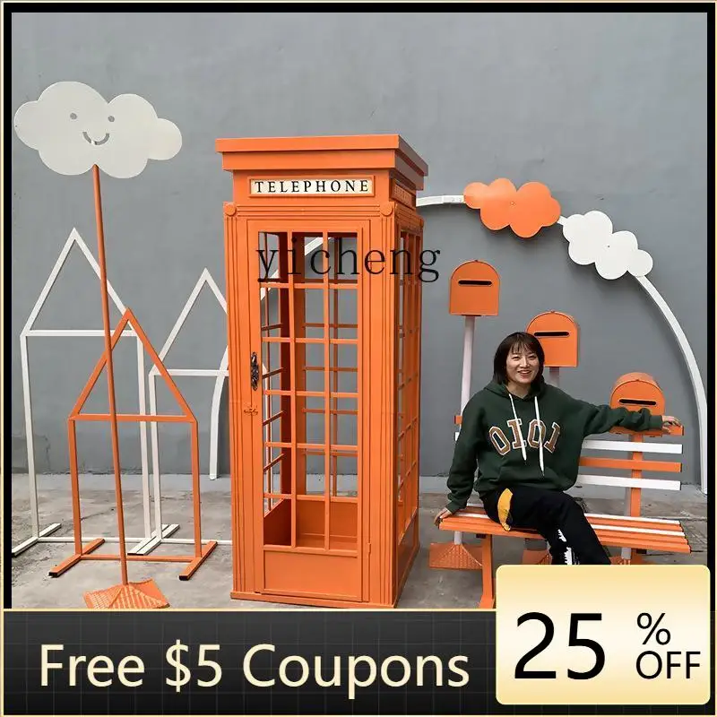

AA Iron Art Shop Decoration Telephone Booth Large Outdoor Check-in Floor-standing Ornament living room decoration
