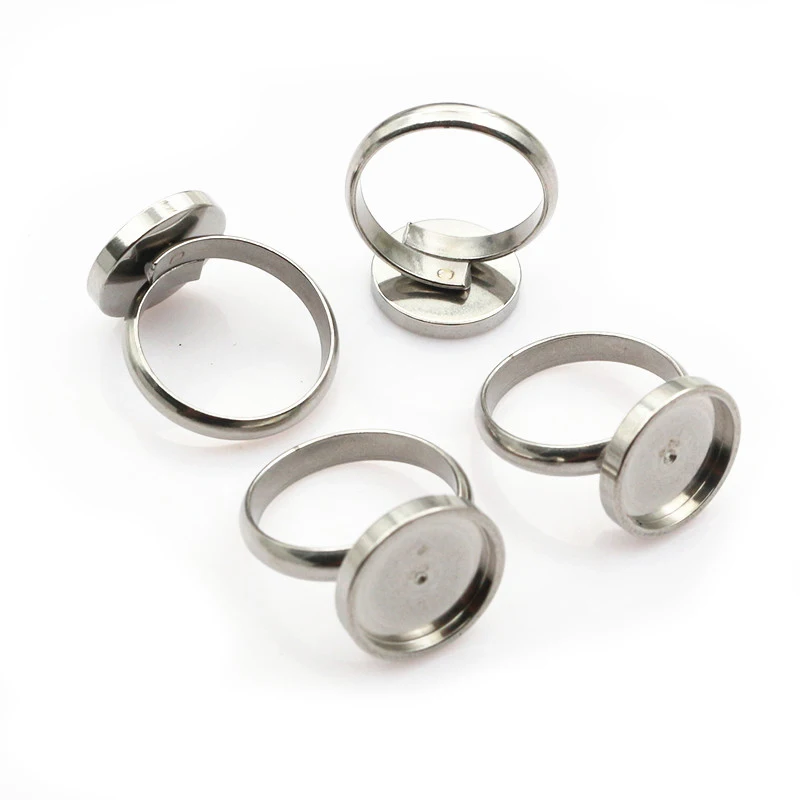 5pcs Stainless Steel 6-14mm Inner Size Craft Ring Cabochons Blank Base Settings Tray DIY Jewelry Making Accessories Supplies
