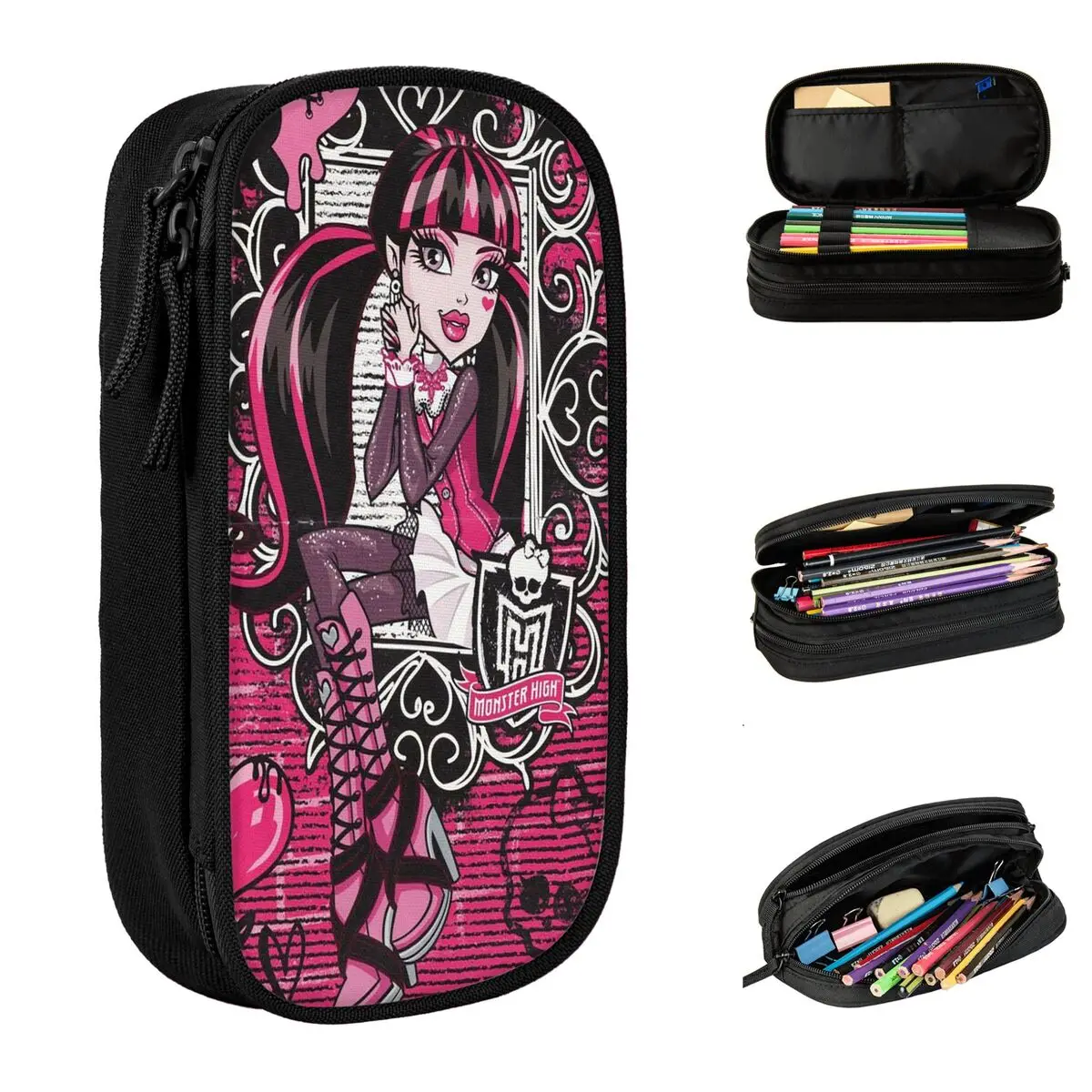 draculaura monster high lapis cases lapis bonito dos desenhos animados pen holder para estudante grande bolsa de armazenamento artigos de papelaria presentes 01