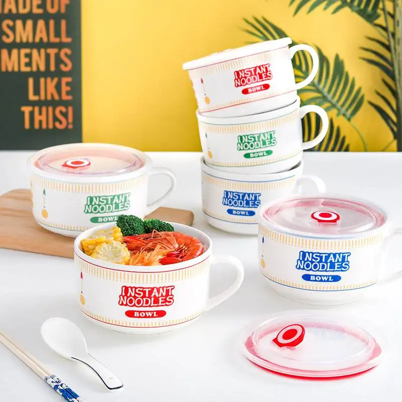 Japanese Sle Cerc Noodle Bowl with Lid Rice Bowl Handle Home Dormi Bento Box Soup Bowl Spoon Chopstis Gift Box