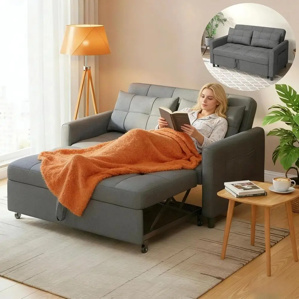 

Convertible Loveseat Sleeper Couch Bed, 71.7 Extended Sofa Bed, Linen Fabric, Includes 2 Pillows, Suitable for Living Room or Be