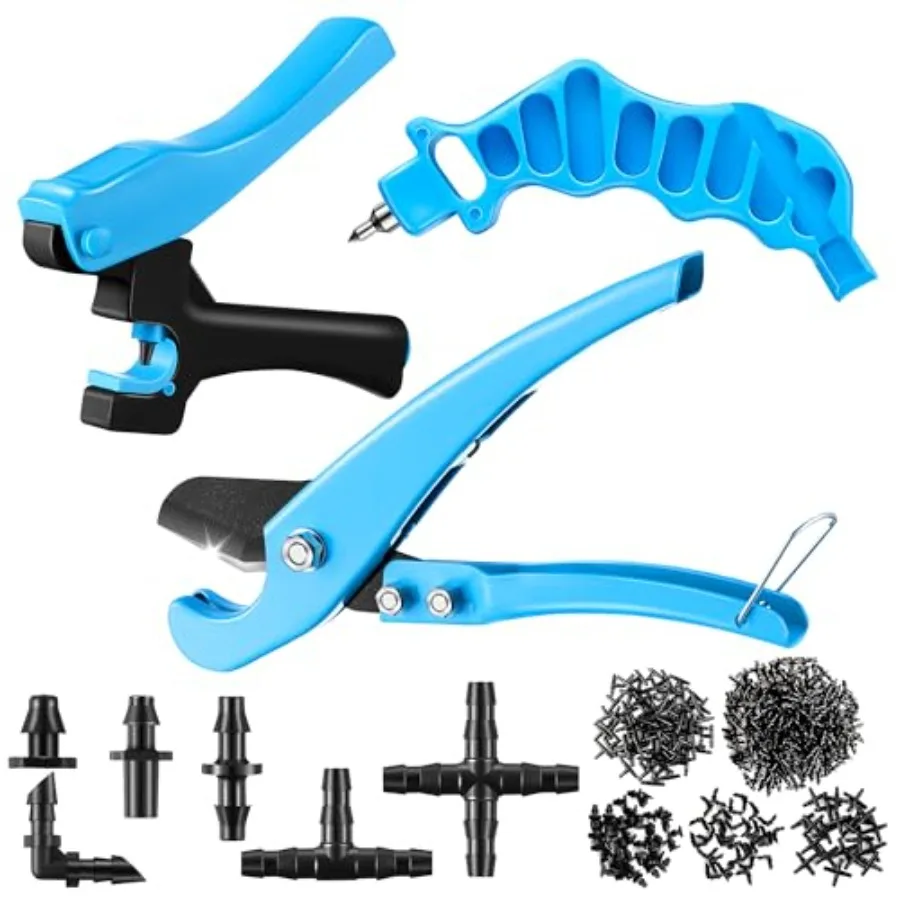Irrigation Drip Tools with Barbed Connectors, 2-in-1 Drip System Punch Tool for 1/4