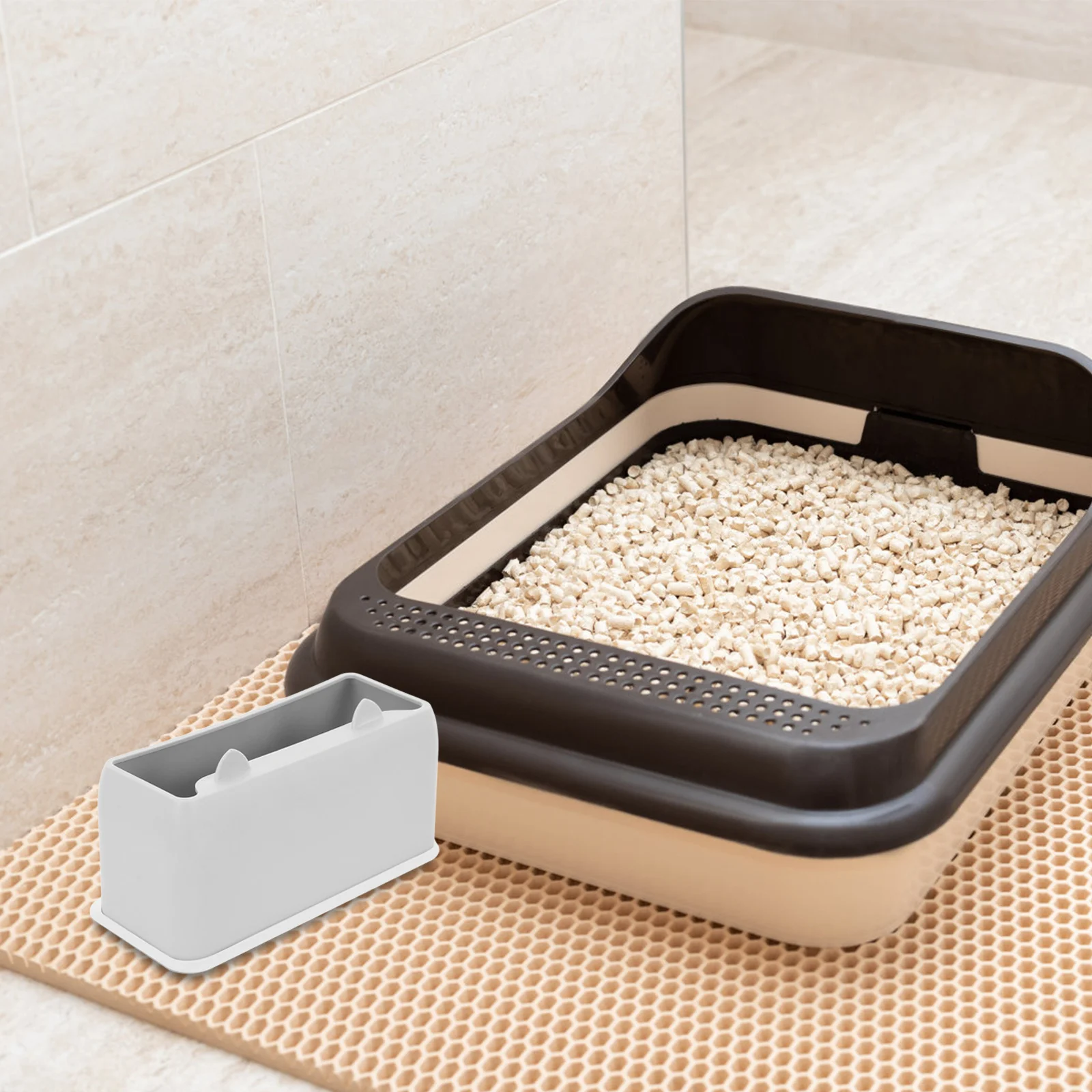 

Cute Grey Cat Scoop Holder Litter Scoop Organizer Durable Home Decor Cat Litter Box Accessories Mini Trash Can