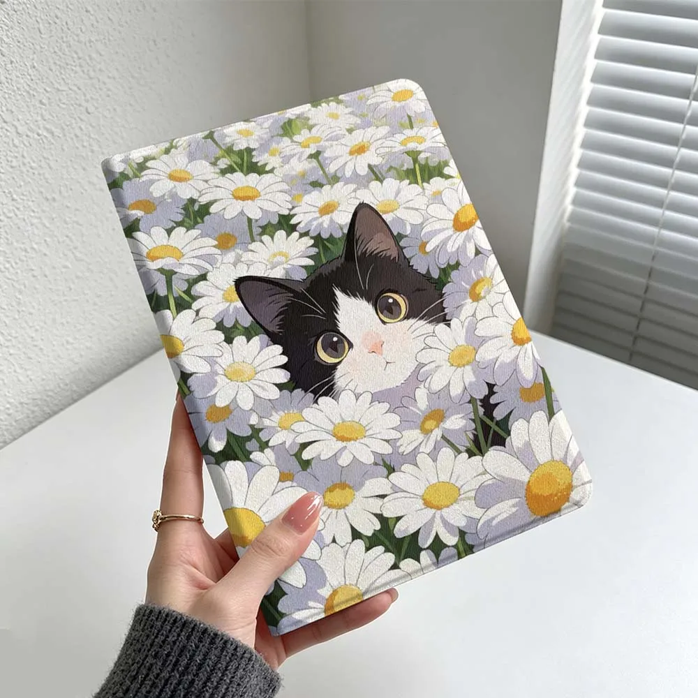 Cartoon Fluffy Kitten Face Cover For Samsung Galaxy Tab S11 S10 S9 S8 S7 A11 A9 A8 Ultra Lite FE Plus Soft Inch Tablet Case