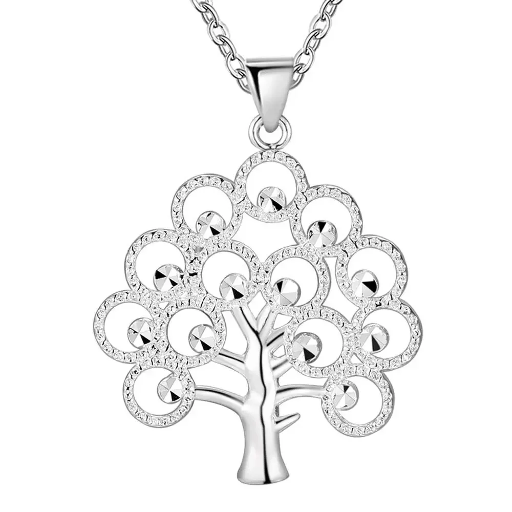 wholesale hot sale tree silver color  jewelry charm cute Women Wedding shiny necklace classic style 18inches nice gift LN034