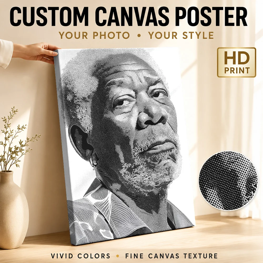 Morgan Freeman Black and White Portrait Framed Canvas Poster Custom Modern Aesthetic Wall Paintings Decoration for Dining Room