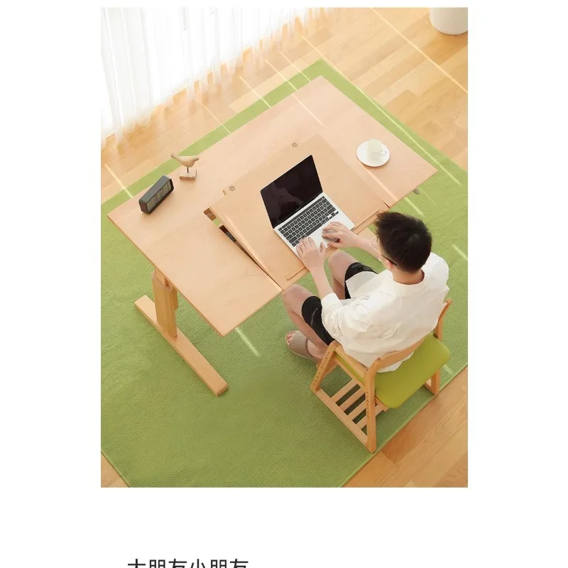 Faroro Children's Study Desk, Primary School Liftable Desk, Solid Wood Writing  Home Desk and Chair Set for bedroom living room