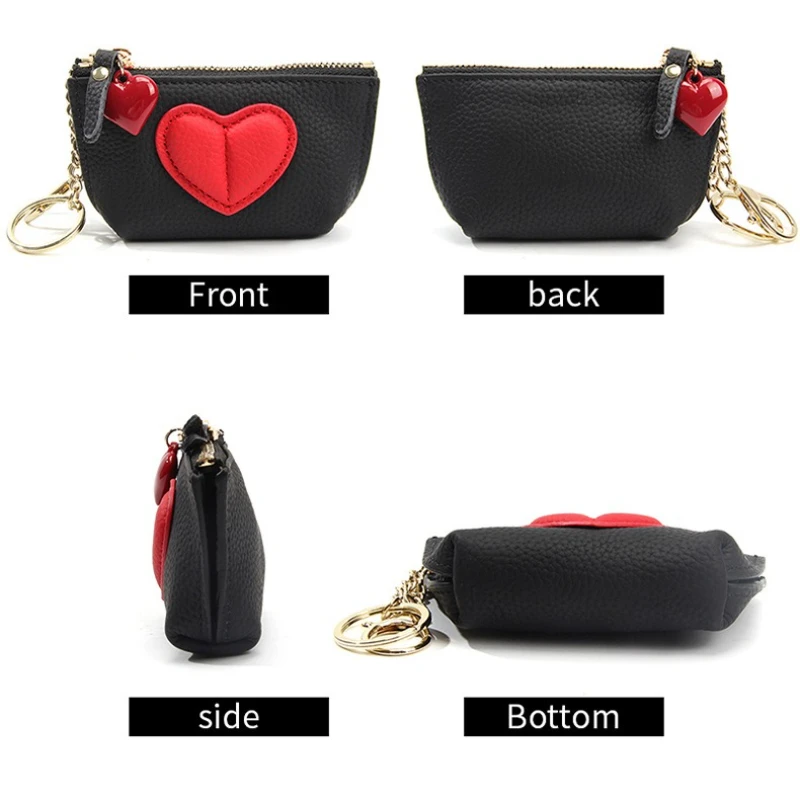 محفظة نسائية للعملات المعدنية، محفظة صغيرة مع حلقة مفاتيح للنساء، نمط قلب عصري، سلسلة مفاتيح، حاملات عملات جلدية