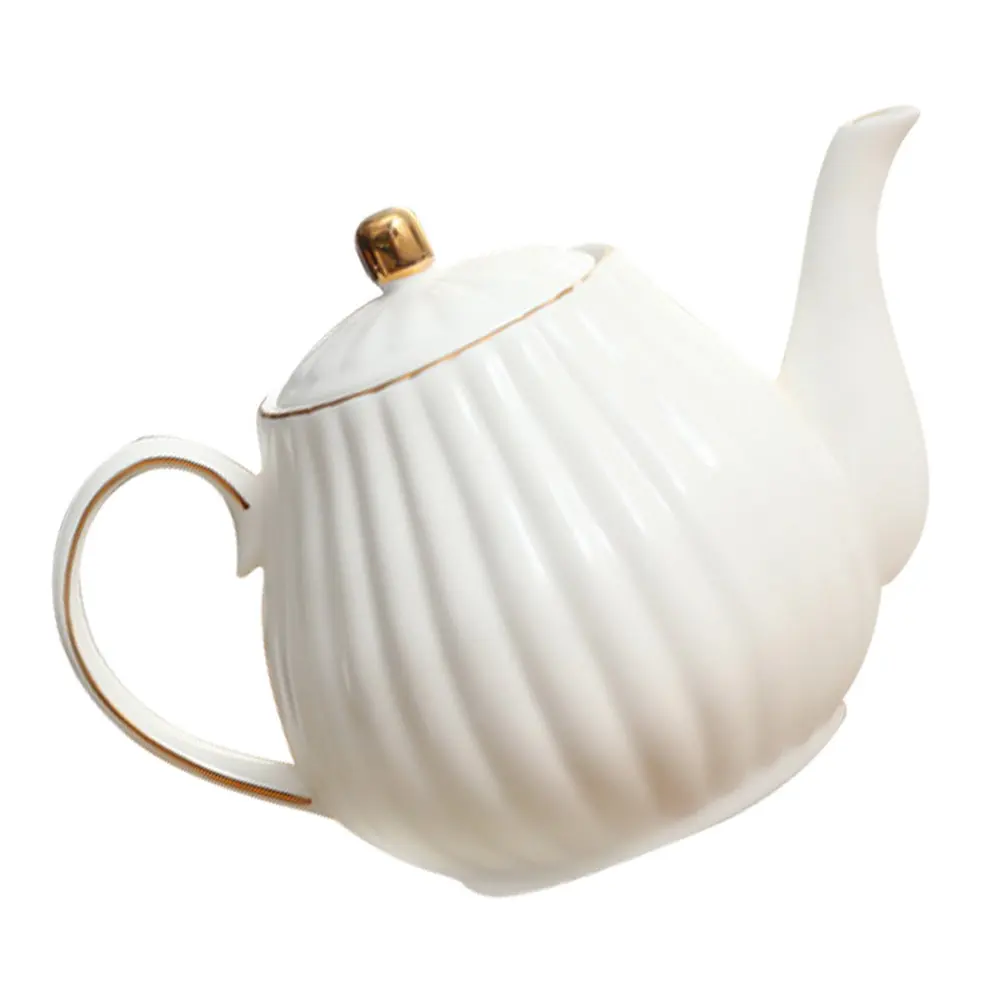 

Large Ceramic Tea Kettle White with Golden Rim High Quality Coffee Pot and Water Container for Household Tea Pot Ceramic Teaware