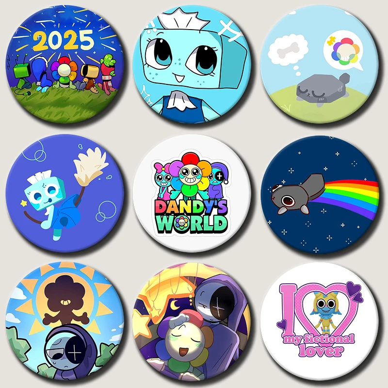 

58mm Horror Game Dandys World Button Brooch Tinplate Astro Goob Pebble Meme Badge Bag Clothes Collar Decor Jewelry Friend Gifts