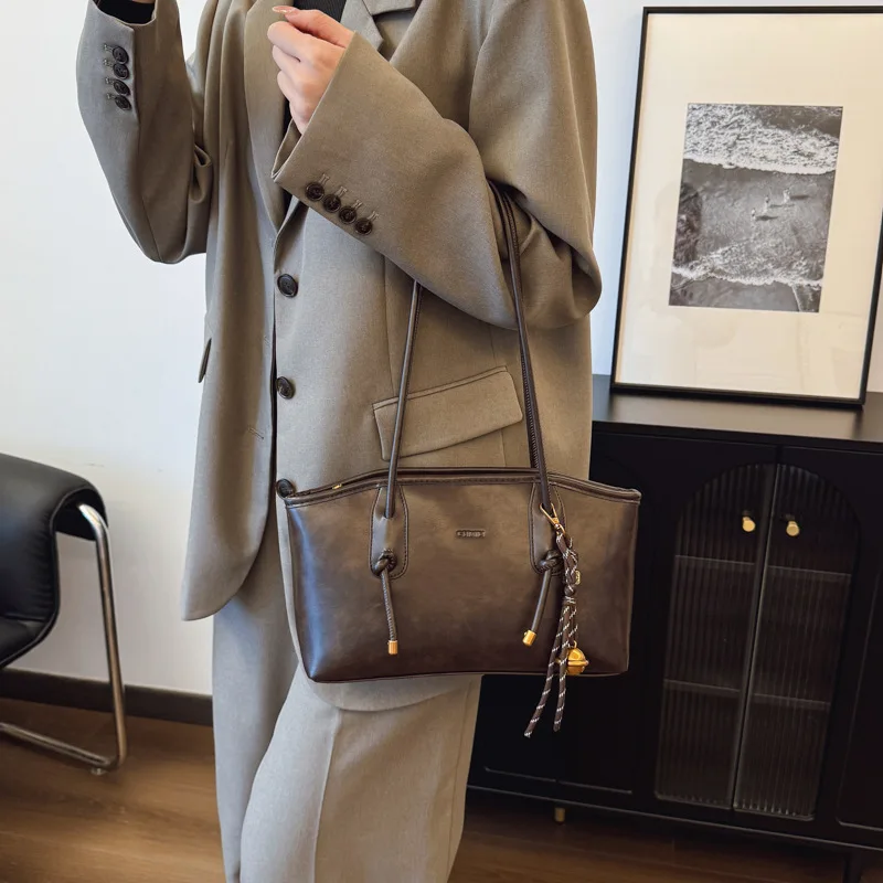 

Y2K трендовая женская сумка через плечо большой емкости, простая женская сумка через плечо из искусственной кожи, однотонная дорожная сумка для девочек