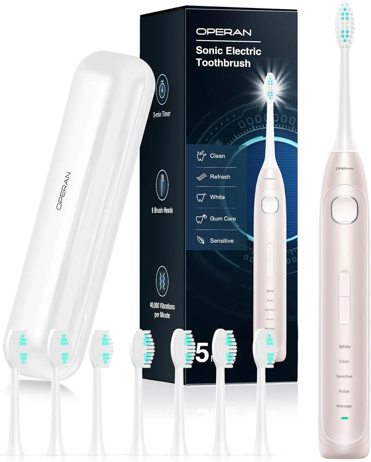 

Electric Toothbrush for Adults and Kids Rechargeable Sonic Toothbrush with 5 Modes 2-Min Smart Timer IPX7 Waterproof 40,0