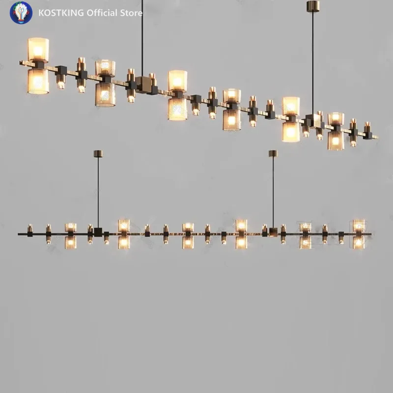 Light luxury long bar restaurant bar chandelier modern simple designer glass lamp bedroom headboard lobby stairwell lighting
