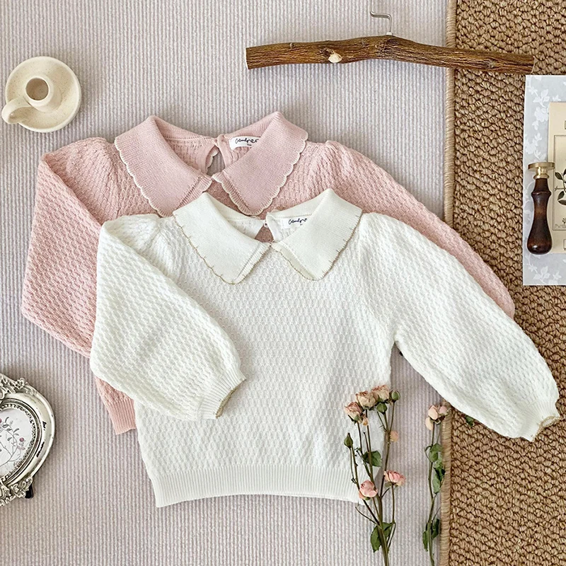 

0-4Y Toddler Sweaters Infant Baby Girl Sweaters Cute Ruffle Long Sleeve Hollow Out Princess Knit Pullover Fall Winter Loose Top