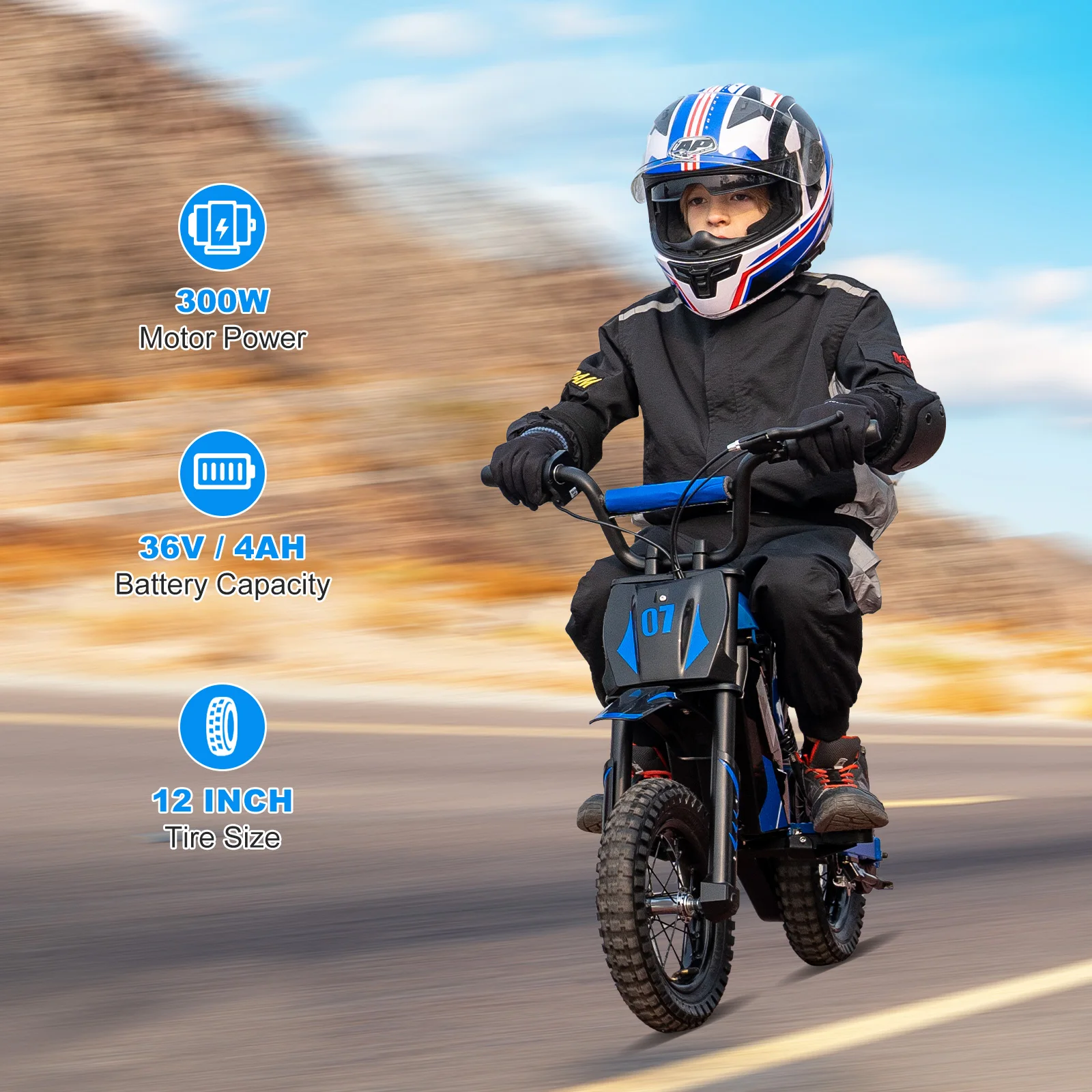 EVERCROSS PLUS Electric Moto for Kids EV12M - 300W Motor, Max Speed 25 km/h, 15 km Range, 12 Inch Tires, Dirt Bike for Ages 3-12