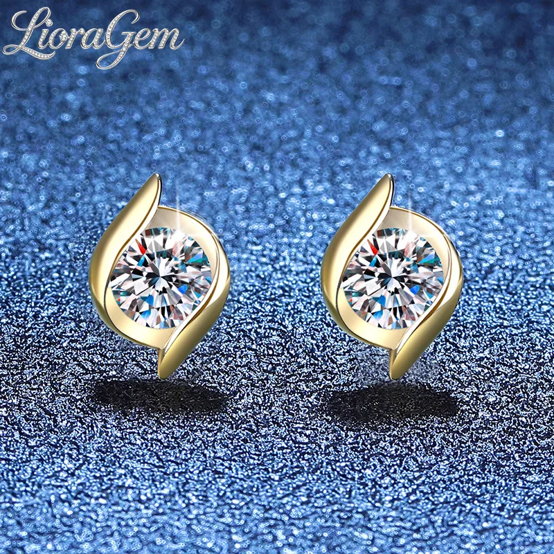 

LioraGem Geometric Moissanite Stud Earrings in 18K Gold, Luxury Versatile Eye of The Storm Earrings Platinum PT950 Stamp