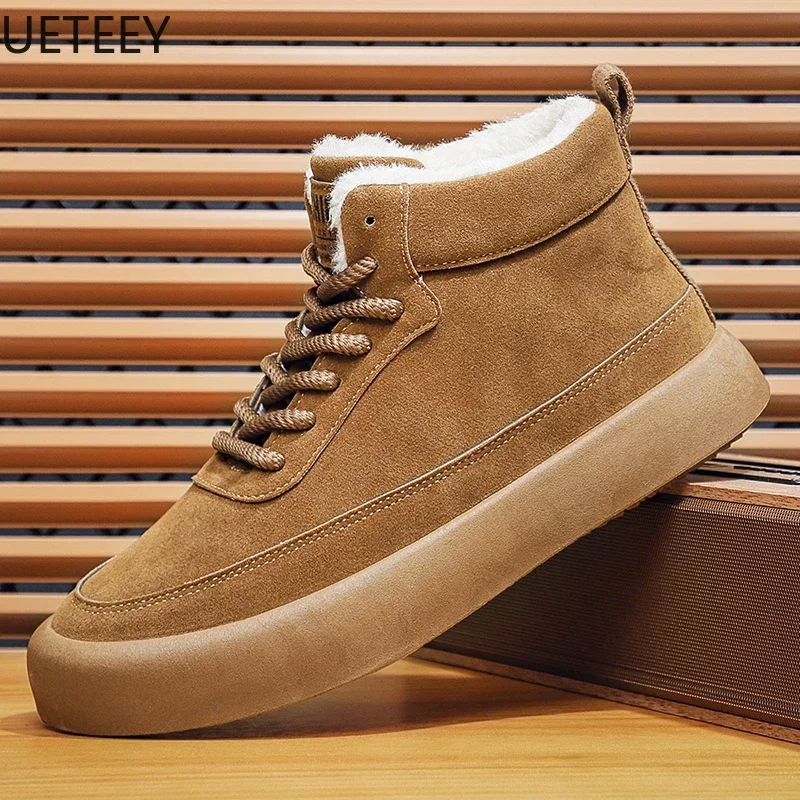 New Winter Boots Men Boots Thickening Lace-up High Tops Velvet Thickening Popular Model UETEEY Thick Bottom Motorcyclist Boot