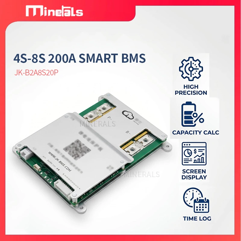 Jikong jk bms 4S 5S 6S 7S 8S 200a inteligente bms 2a transferência de energia de equilíbrio ativo embutido bluetooth app suporte lcd 12v 24v 3s bms