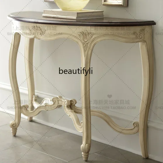 D178  American country solid wood entrance table French style, old sofa back few carved semi-round table entrance entrance table