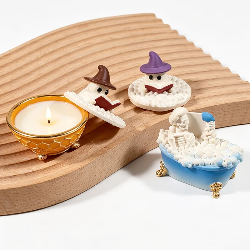 Human Skeleton Ghost Bathtub Storage Box Silicone Mold DIY Halloween Decor Candle Cup Jar And Lid Casting Plaster Resin Mold - view 3