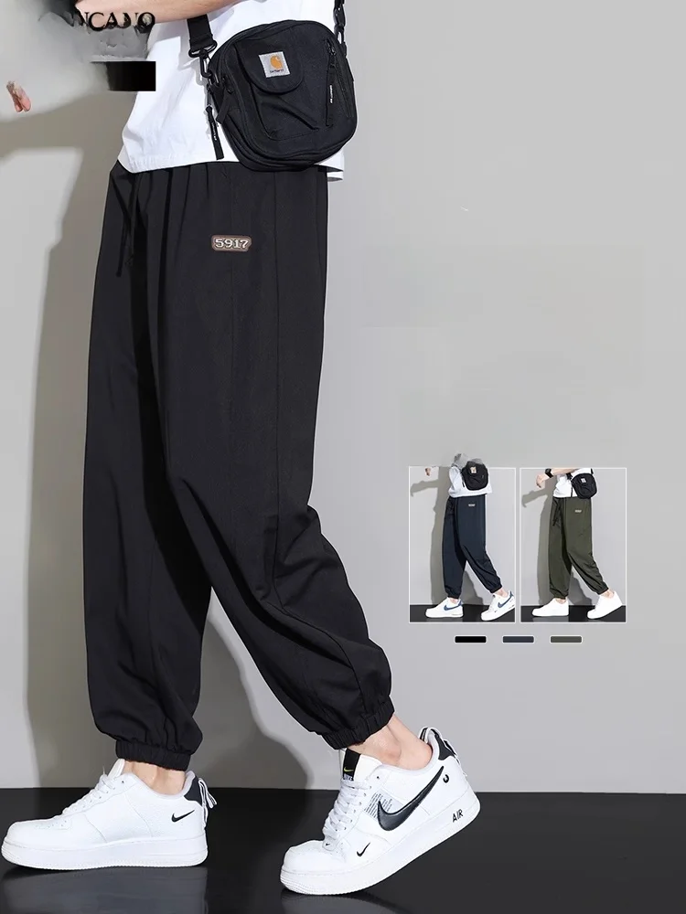 

Мужские повседневные брюки из ледяного шелка, летние тонкие новые свободные прямые брюки для рабочей одежды, дышащие длинные брюки из полиэфирного волокна