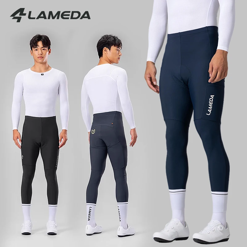 

LAMEDA Men's Thermal Fleece Cycling Pants with Double Arrow Padded for Road Mountain Bike Winter Bik Riding Pants with Pockets