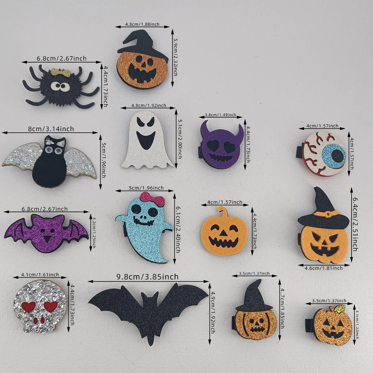 Neue Halloween Filz Stoff Bunte Glitter Cartoon Schädel Kopf Fledermaus Spinne Kürbis Haarnadeln Haar Clips Halloween Liefert Kopfbedeckungen – Detail 5