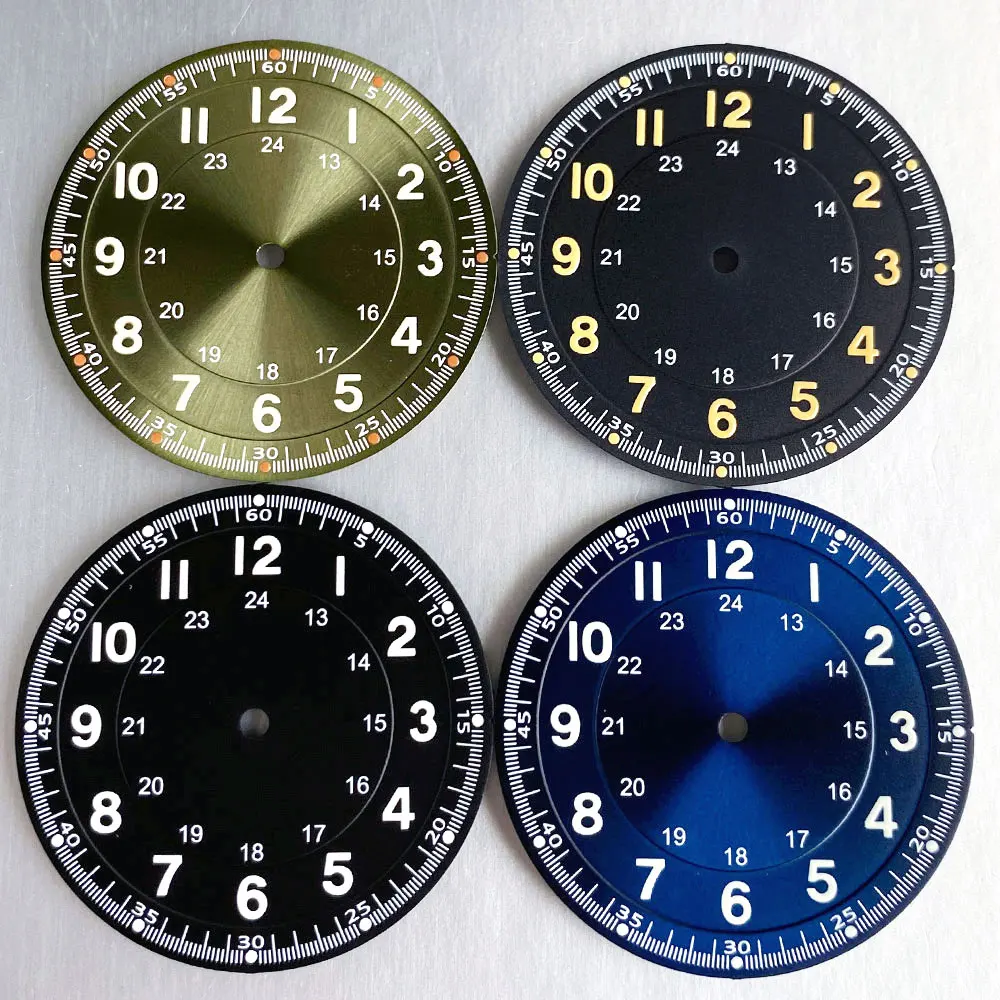 33.5 مللي متر الطيار أسود أزرق أخضر أمة الله ساعة مزدوجة خمر الوجه ل NH35 NH36 ETA2824 Miyota8215 DG2813 التلقائي العربية الأرقام