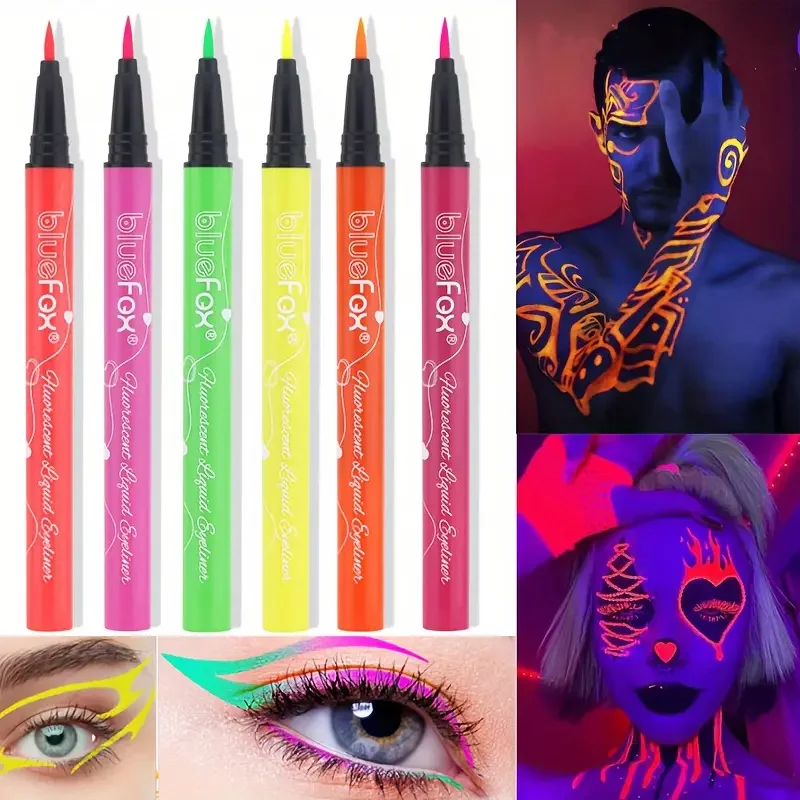 6pcs Glow UV Reactive Glow in the Dark Face and Body Paint Set, Neon Liquid Eyeliner, Mixing Color for Masquerade,Music Festival