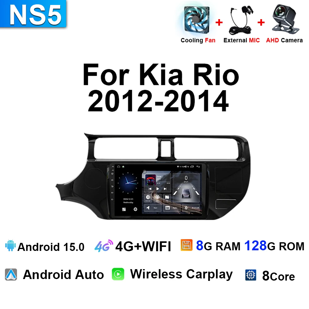 Android 15 Auto Draadloze Carplay Autoradio Voor Kia RIO 20012 2013 2014 Stereo Navigatie GPS Multimedia Video Player 4G 8G + 128 GB
