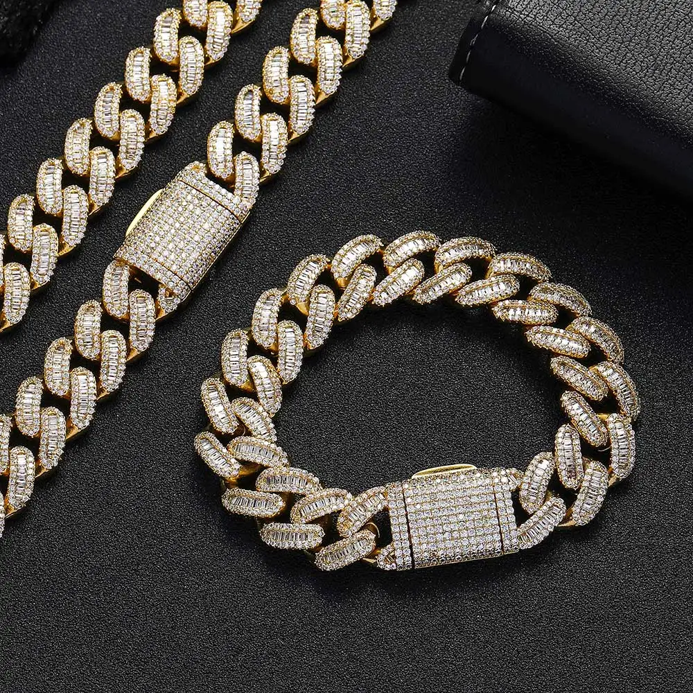 High NUOYA Quality 15mm 925 Sterling Silver Cuban Link Chain Necklace Moissanite Jewelry Iced Out Chain for Men and Women..
