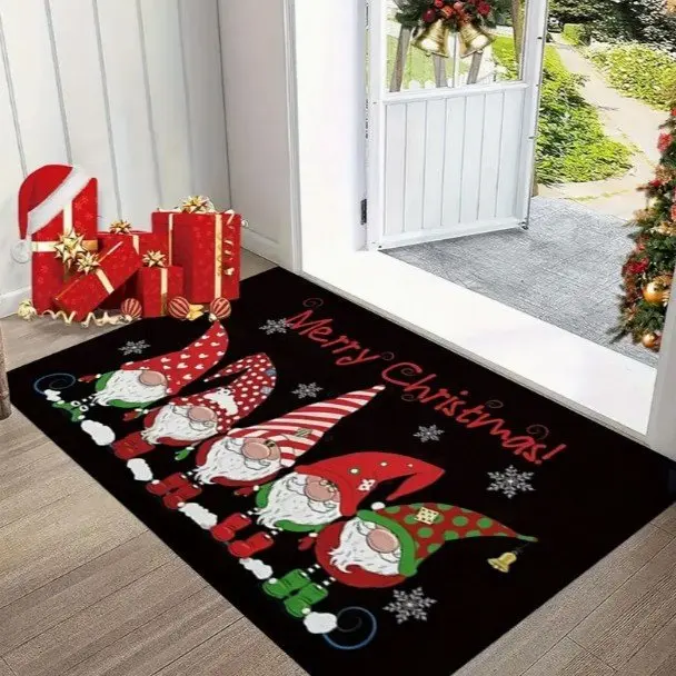 VIKAMA Merry Christmas Greeting Doormat for Front Door, Soft Velvet Welcome Mat, Non Slip Anti Fatigue Door Rug Indoor Outdoor