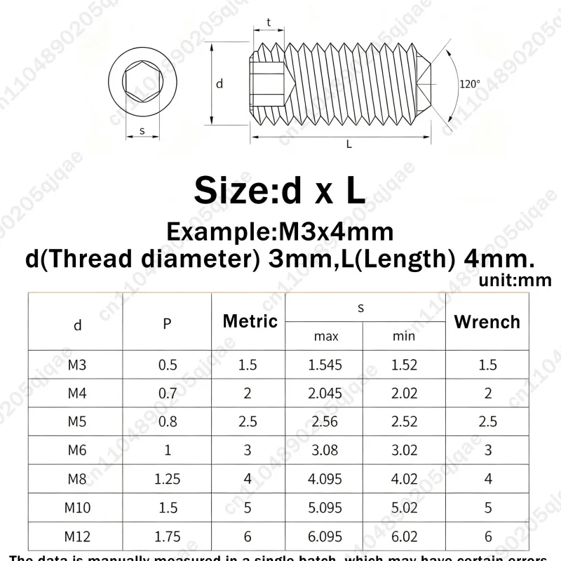 Headless Cup Point Set Screw M3 M3 M4 M5 M6 M8 M10 M12 DIN916 Black 304 Stainless Steel Allen Cup Point Grub Bolt Set Screw