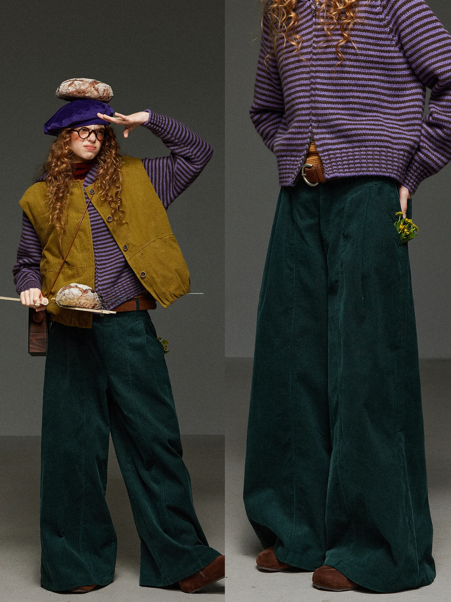 

Retro een Corduroy Wide Leg Straight Pants High Waist Loose Fitting Floor Length Casual Trousers for Women Spring Season