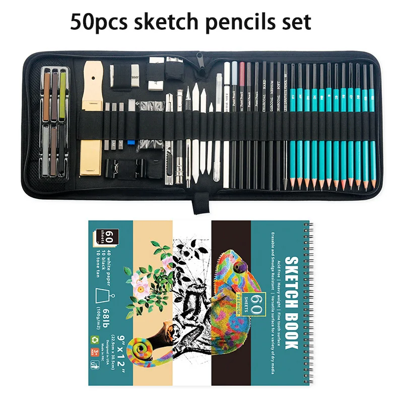 Imagem -03 - Lápis de Desenho Kalour Grupo Lápis Esboço Profissional Kit Tudo-em-um Arte Suprimentos para Iniciantes e Adultos 41 Pcs 50 Pcs 70 Pcs 83 Pcs