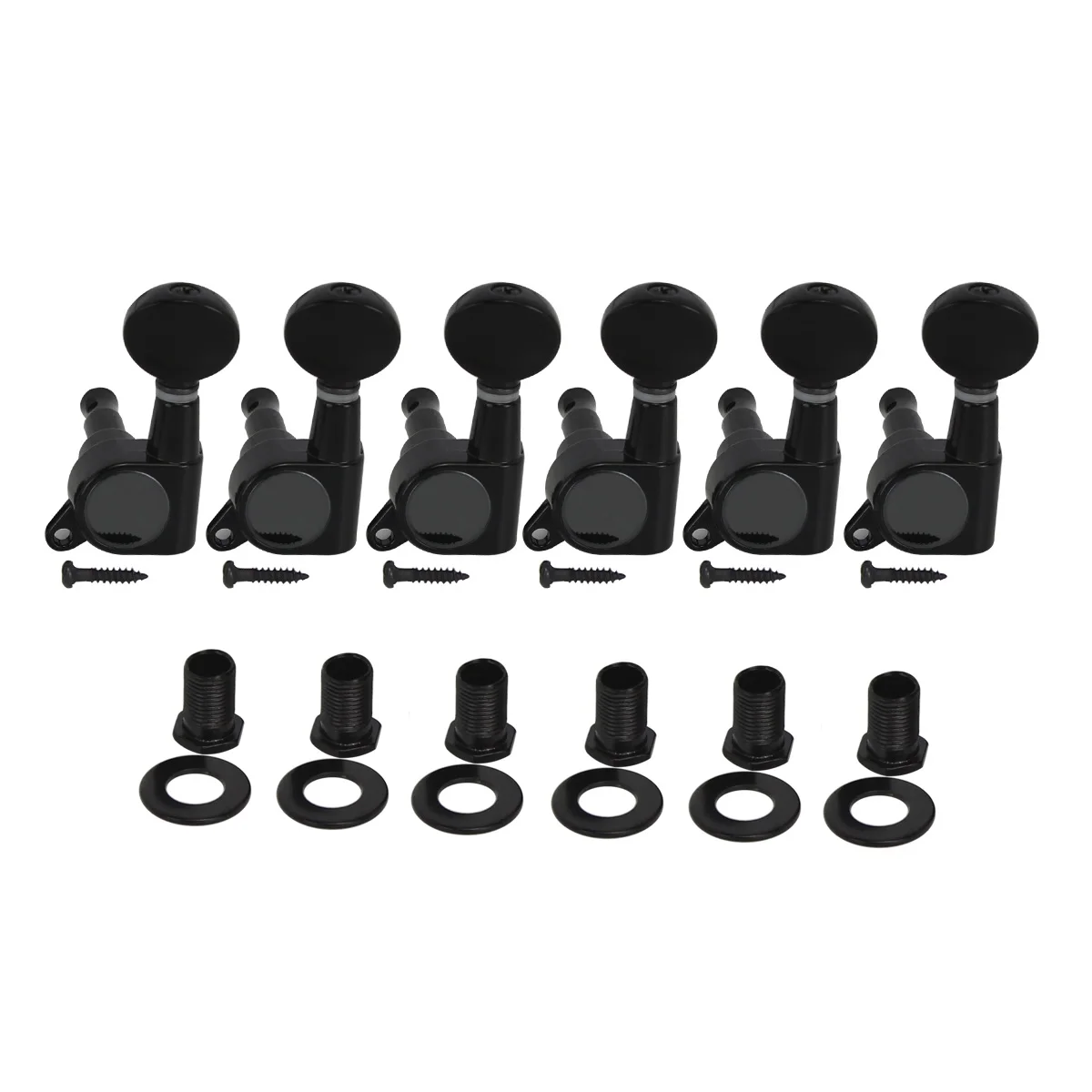 FLEOR 6pcs 6-in-line Guitar Strings Tuning Keys Pegs Machine Head Tuners 6L Black fit Left Handed Guitar