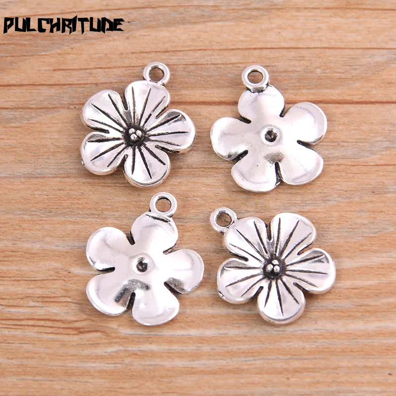 14PCS 20*23mm New Product Two Color Flowers Charms Pendant Jewelry Metal Alloy Jewelry Marking