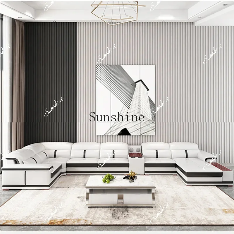Leather sofa, modern simple and multi-functional intelligent storage concubine U-shaped large apartmentM